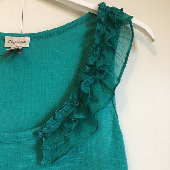 Y2K Dynamite Aquamarine Ruffle Shoulder Tank Top - Picture 6 of 15